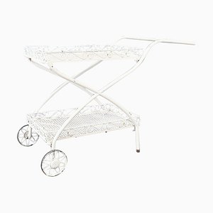 Mid-Century Italian White Iron Garden Cart With Openwork Curls, 1960s