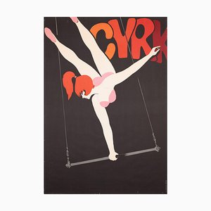 Póster de circo polaco Cyrk Trapeze de Hilscher, 1967