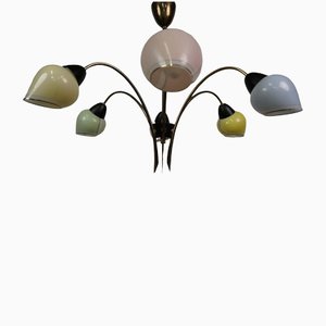 Mid-Century Ceiling Lamp with Pastel Glass Bags