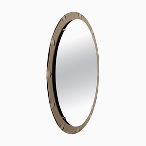 Mid-Century Italian Oval Mirror with Graven Bronzed Frame from Cristal Arte, 1960s