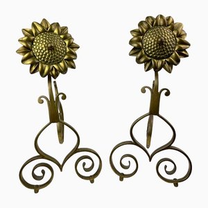 Arts and Crafts Period Sunflower Andirons, Set of 2