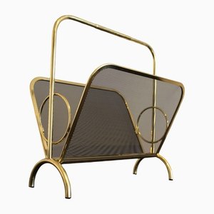 Magazine Rack in Brass and Black Lacquered Metal, Italy, 1970s