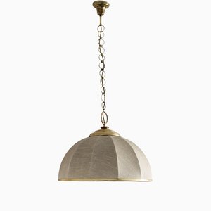 Colonial Style Ceiling Lamp in Canvas and Brass, Italy, 1970s