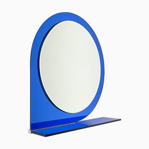 Specchio da parete Mid-Century blu con mensola di Sena Cristal, anni '70