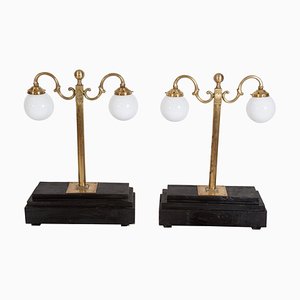 19th Century English Brass Library Lamps, Set of 2