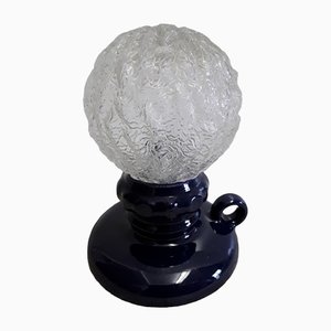 Petite Lampe de Bureau Veilleuse en Céramique Émaillée Bleu Foncé avec Abat-Jour Sphérique en Relief de Waechtersbach, 1970s