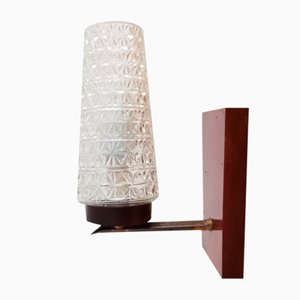 Mid-Century Modern Wandlampe aus Klarglas & Holz, 1960er