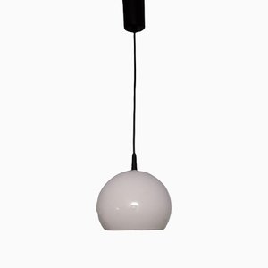 Spherical Ceiling Lamp with a White Painted Metal Shade, Black Cable and Black Canopy, 1970s