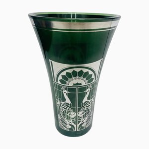 Italian Art Nouveau Green Glass & Silver Vase, 1900