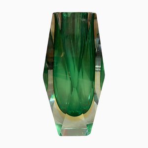 Jarrón Mid-Century moderno de cristal de Murano verde de Seguso, años 70