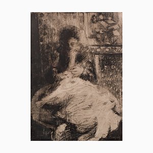 D'après Pierre Bonnard, Femme à Coudre, 20ème Siècle, Graphite Noir sur Papier, Encadré