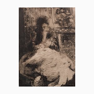 Nach Pierre Bonnard, Nähende Frau, 20. Jh., Schwarzer Graphit auf Papier, Gerahmt