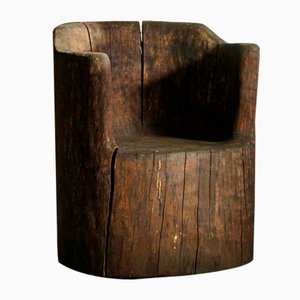 Antique Swedish Early 20th Century Primitive Wabi Sabi Brutalist Carved Stump Chair
