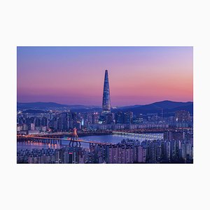 Challa, Cityscape Night View of Seul, South Korea at Sunset Time, Carta fotografica