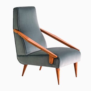 Armchair in Loro Piana Green Velvet and Ash by Gio Ponti for Boucher & Fils, 1955