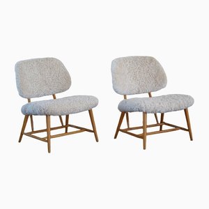 Fauteuils TeVe Rembourrés en Laine d'Agneau par Alf Svensson, 1950s, Set de 2