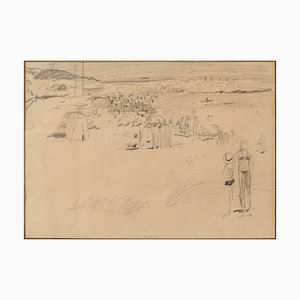 Roberto Ortuño Pascual, Figures on the Beach, Crayon sur Papier