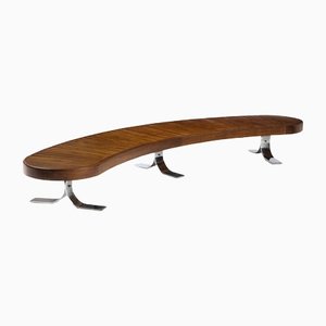 Mid-Century Modern Curved Solid Hardwood Slat Bench from Forma Brazil, 1960s