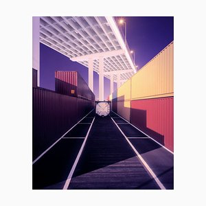 Eschcollection, Cargo Containers Soigneusement Empilés au Port au Crépuscule, Papier Photographique
