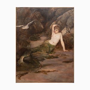 Charles Napier Kennedy, Mermaid Painting, 1888, Oil on Canvas, Framed