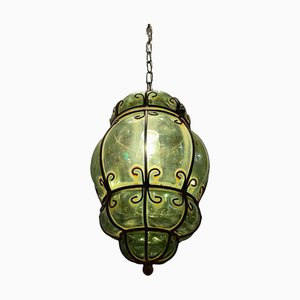 Lámpara colgante italiana de hierro forjado en verde