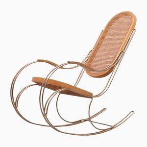Gold & Wicker Rocking Chair in Thonet Style, 1970s
