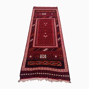 Alfombra de pasillo Kilim grande de lana en rojo y negro