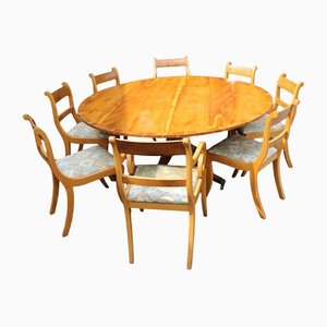 Yew Wood Dining Table & Chairs, 1960s, Set of 9
