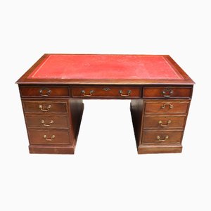 Mahogany Pedestal Desk With Red Leather Inset, 1960s