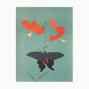 Morikazu Kumagai, Tiger Lily and a Swallowtail Butterfly, 1964, Lithographie sur Papier Arches