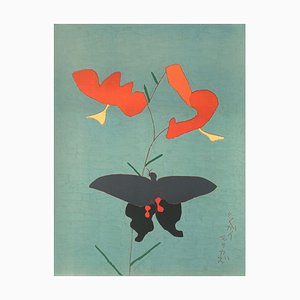 Morikazu Kumagai, Tiger Lily and a Swallowtail Butterfly, 1964, Litografia su carta Arches