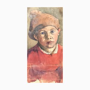 Emile Bressler, Jeune enfant au yeux bleus, 1908, Acquarello su carta