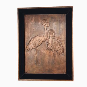 Vintage Decorative Wall Panel with Cranes in Copper