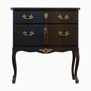 Commode Style Rococo avec 2 Tiroirs et Finition Noire Moderne