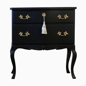 Commode Style Rococo avec 2 Tiroirs et Finition Noire Moderne