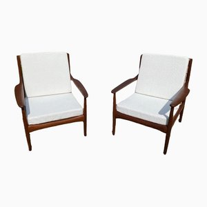 Sillones escandinavos de teca estilo Grete Jalk. Juego de 2