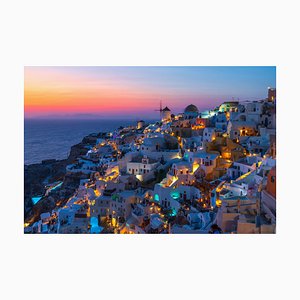 George Pachantouris, View of Oia in Santorini, Greece with Sunset Colours, Photographic Paper