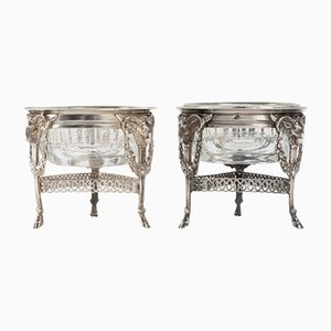 Restoration Solid Silver and Crystal Salt Cellars, Early 19th Century, Set of 2