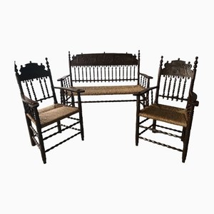 Worpsweder Hunting Room Bench and 2 Chairs, 20th Century, Set of 3