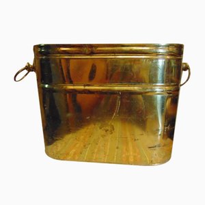 Vintage Brass Wood Container, 1970s