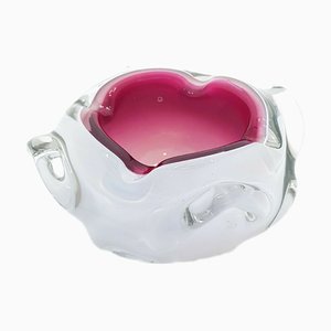Midcentury Murano Glass Ashtray with Red & White Sommerso
