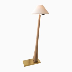 Large Angled Pencil Reed & Brass Floor Lamp, USA, 1980s.