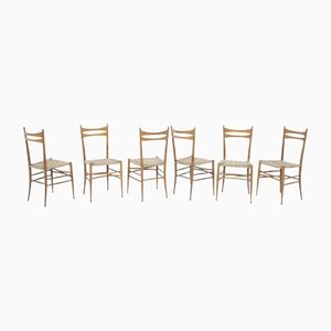 Italian Chairs in Rattan and Wood, Set of 6