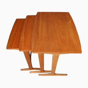 Danish Mid-Century Modern Teak Nesting Tables with Trestle Bases, Set of 3