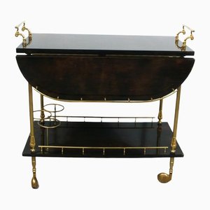 Italian Bar Cart with Drop Leaves and 24K Gold Plated Hardware from Aldo Tura, 1960s