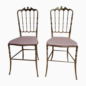 Chaises d'Appoint en Laiton Doré par Giuseppe Gaetano Descalzi pour Chiavari, 1950, Set de 2