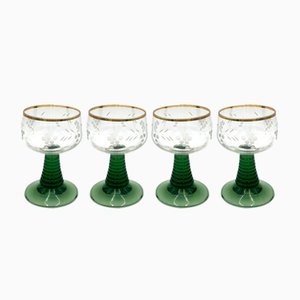 Czechoslovakian Glasses with Green Stem, 1950s, Set of 4