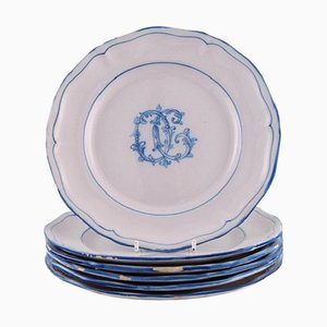 Assiettes Antiques en Faïence Peinte à la Main par Emile Gallé pour St. Clement, Set de 5