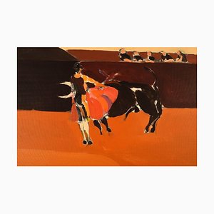 Eric Elfwén, Bullfighter, 1960s, Sweden, Oil on Board, Framed