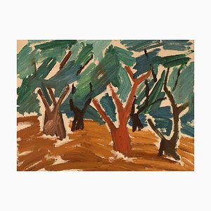 B. Stålfors, Paysage Forestier Moderniste, Suède, Huile sur Toile, Encadrée